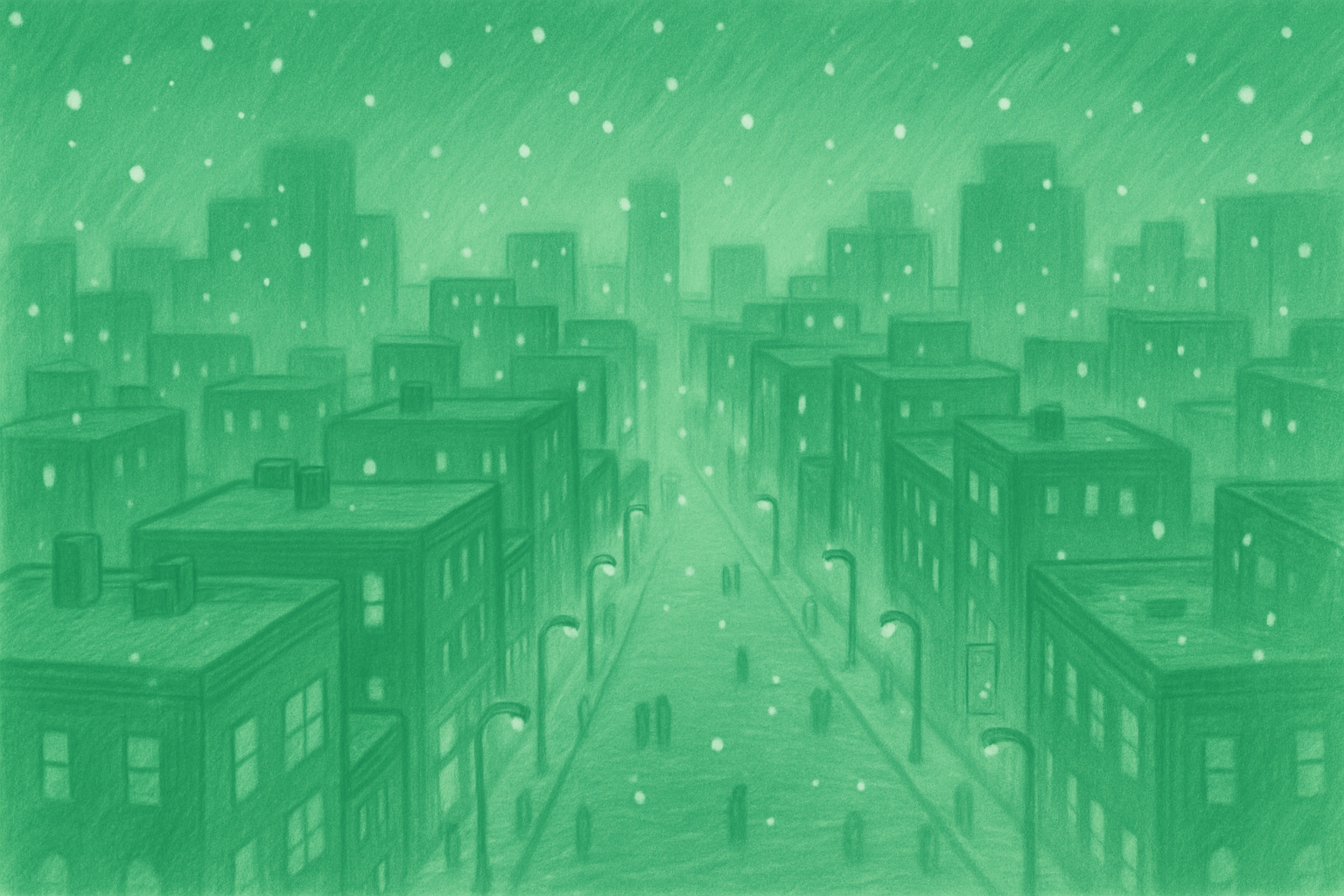 Wilbert und Mana stehen gemeinsam in einer verschneiten Stadt, umgeben von fallendem Schnee – Seite 25