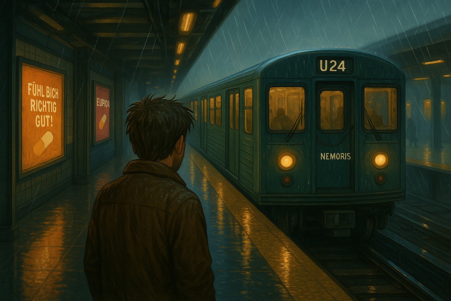 Wilbert in der U-Bahn, nachdenklich