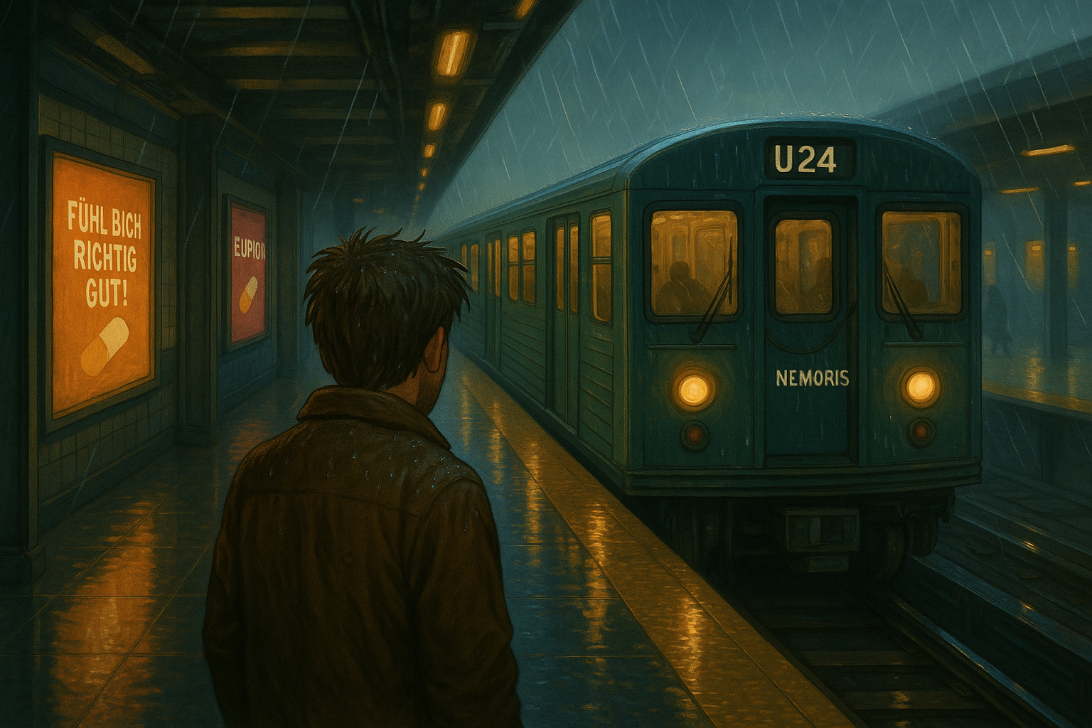 Wilbert in der U-Bahn, nachdenklich