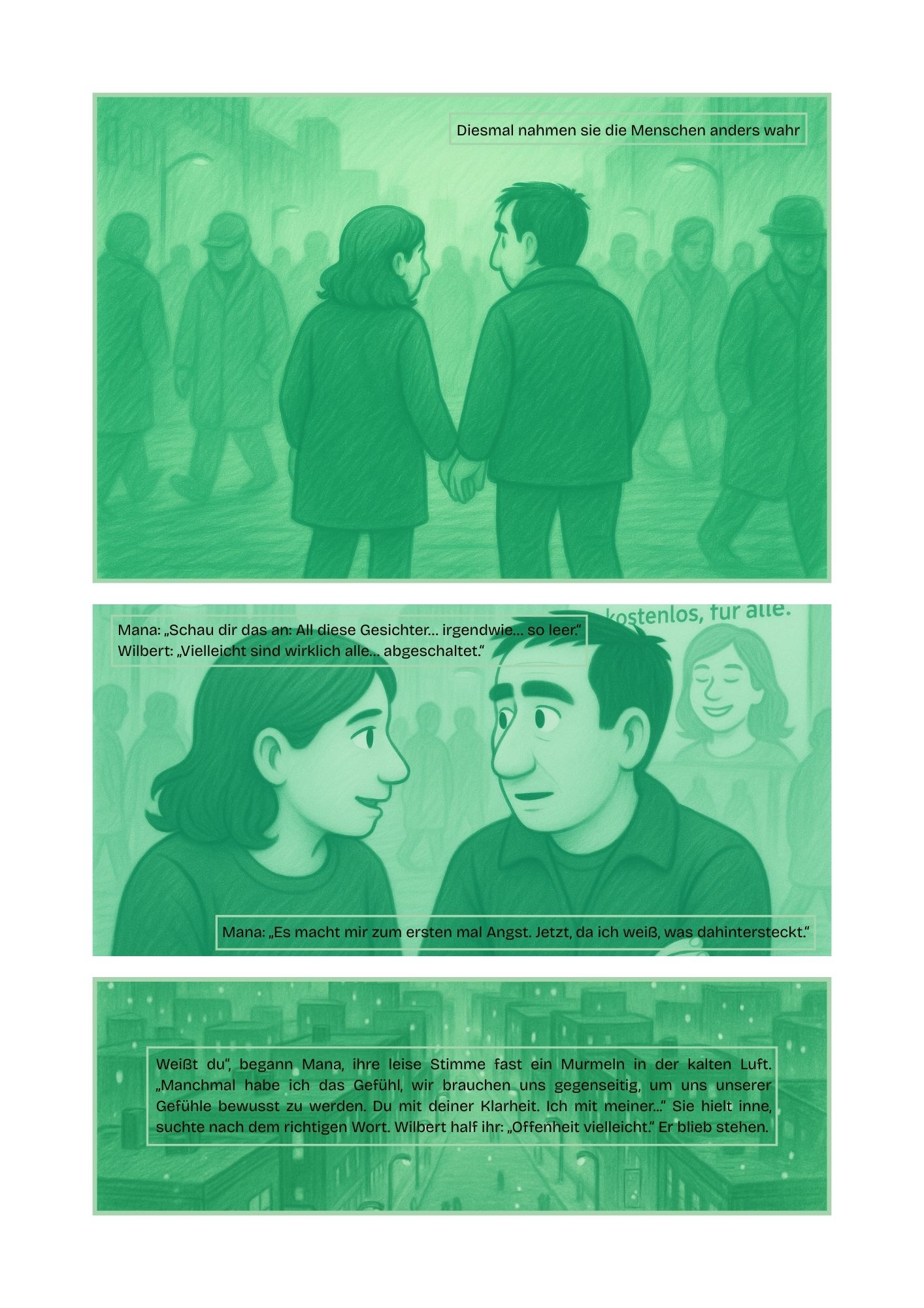 Wilbert und Mana im Schneegestöber der Stadt