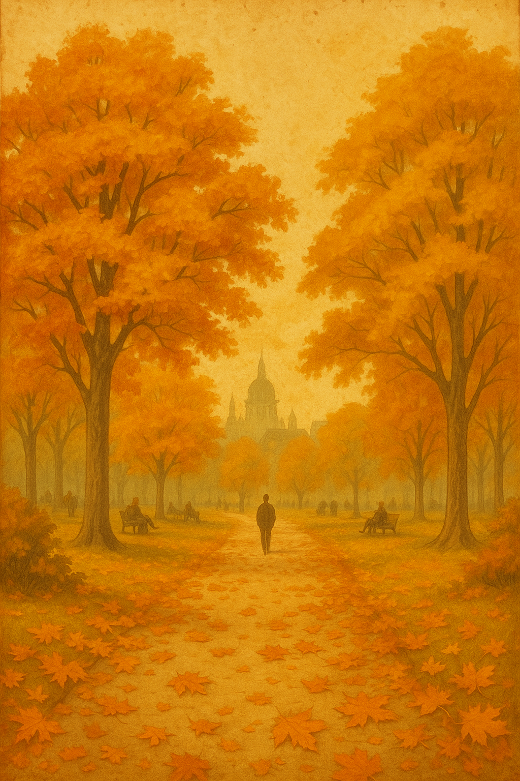 Ein herbstlicher Park mit fallenden Blättern