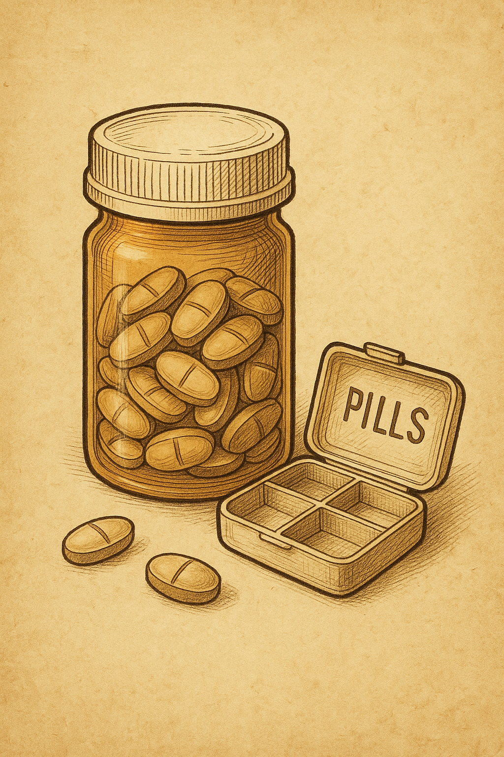 Ein Glas voller Pillen auf einem Tisch